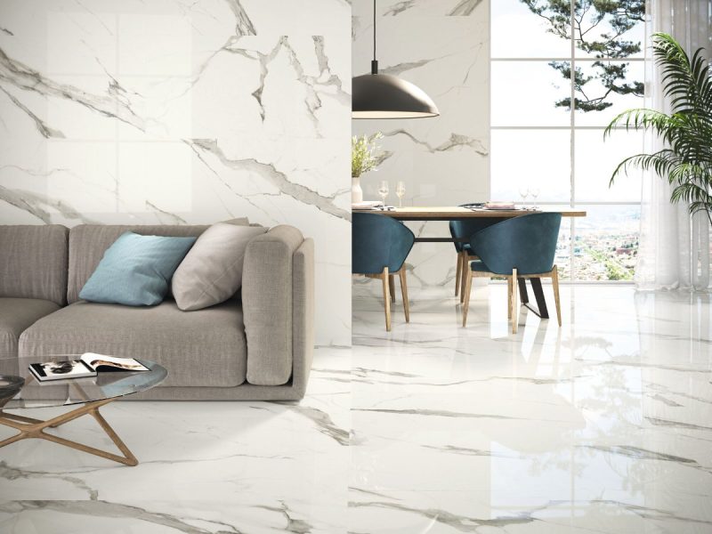 Statuario Polished Polished 24x48x6mm Marble Look Porcelain Tile