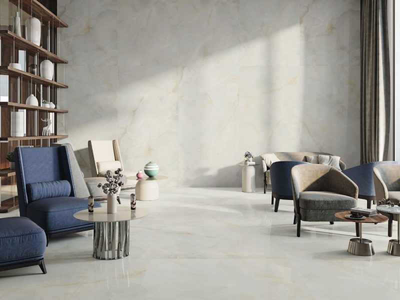 Quios Silver Polished 24x48x10mm Onyx Look Porcelain Tile