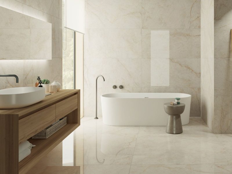 Lucca Beige Polished 24x48x9mm Marble Look Porcelain Tile