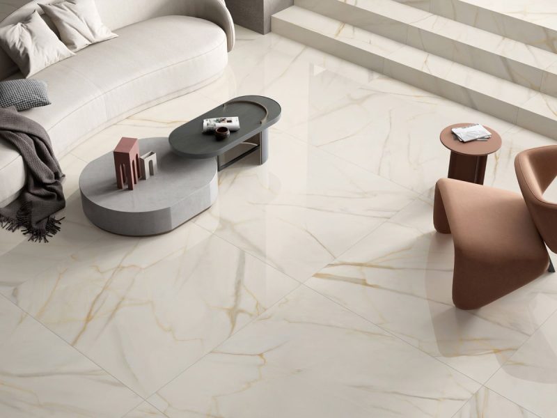 Viena Gold Polished 48x48x9mm Marble Look Porcelain Tile