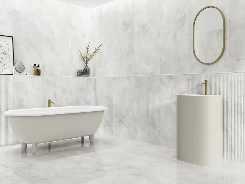 Alexandria White Matte 24x48x9mm Marble Look Porcelain Tile