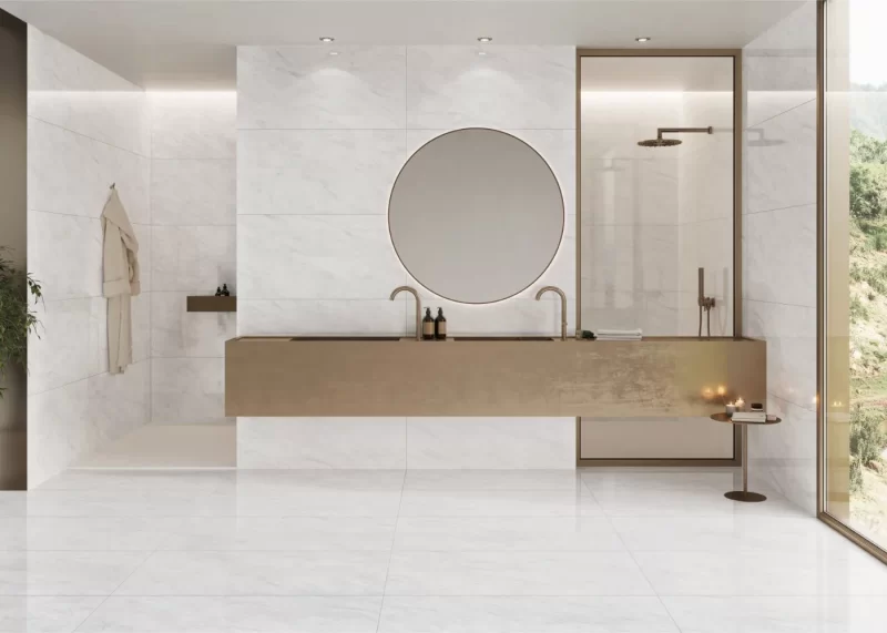 Galdana White Polished 24x48x9mm Marble Look Porcelain Tile