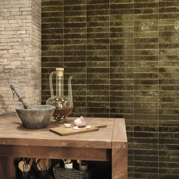 Pukka Army Green Glossy 2.5x10x8.4mm Subway Look Ceramic Tile