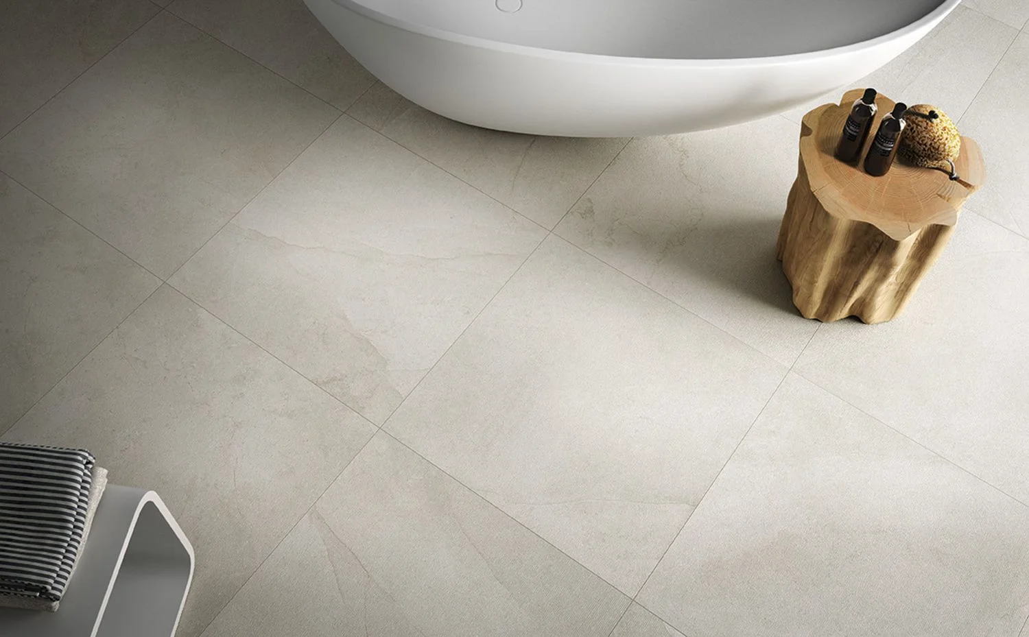 Large square 48x48 Comblanchien matte finish tile, suitable for backsplashes and bathrooms.