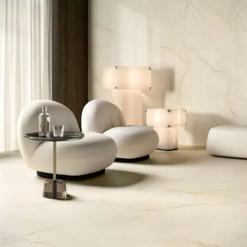 Extra large 48x48mm Cozy Marfil tile, showcasing a marble look ideal for floors and walls.