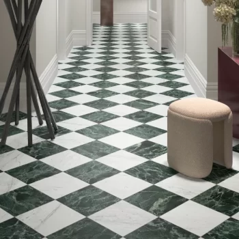 Square Verde Alpi tile with a matte finish, perfect for flooring or wall applications in various spaces.