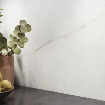 White natural finish porcelain tile, suitable for floors and walls.