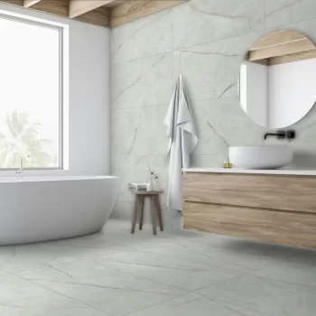 Large format rectified tile, polished finish, ideal for kitchens and bathrooms.