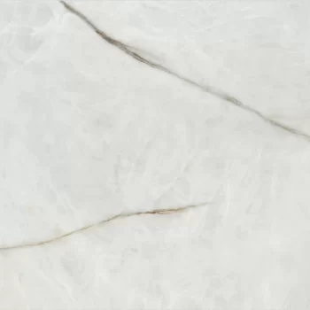 Polished white porcelain tile with onyx look, 24x48 inches, suitable for walls and floors.