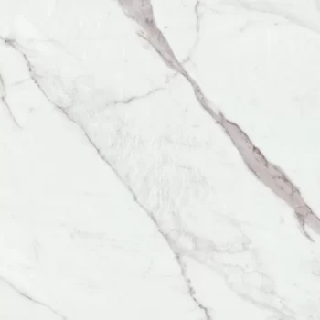 Polished marble look porcelain tile in large format, 24x48 inches, white color.