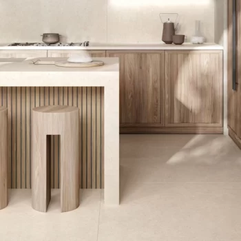 Rectangular sand-colored field tile with a matte finish, suitable for kitchens and bathrooms.