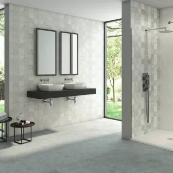Rectified edge, white natural color ceramic tile, 9mm thick for wall applications.