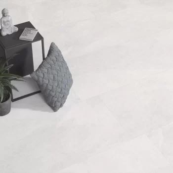 Rectified edge white porcelain tile, 24x48 size, suitable for kitchen and bathroom applications.