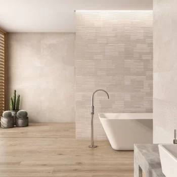 Large format 13x39 matte tile in Arena Cher color, perfect for backsplash or bathroom installations.