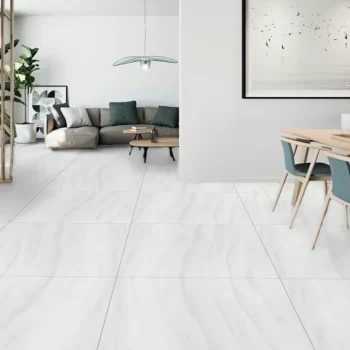 Rectified edge porcelain tile in white, perfect for modern bathrooms and kitchens.