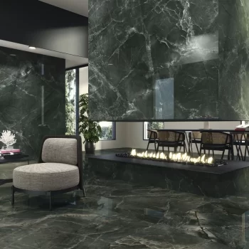 Rectified edges of 24x48 green porcelain tile, ideal for floor or wall installations.