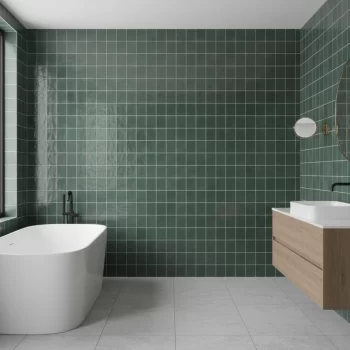Green matte subway look porcelain tile in large format, suitable for various applications.