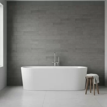 Grey matte subway look porcelain tile, 2.5x10 inches, ideal for floors and walls.