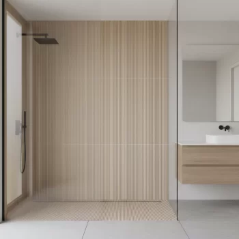 Matte brown ceramic tile with a fluted look, suitable for walls in kitchens and bathrooms.
