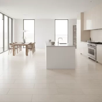 Sand matte large format porcelain tile with a limestone look, perfect for floors and walls.