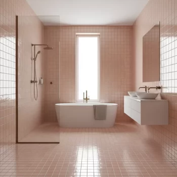 Glossy pink ceramic subway tile in a small 4x4 size, suitable for walls and backsplashes.