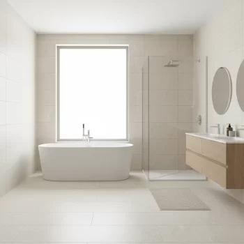 Rectangular cream matte porcelain tile with a stone look, perfect for walls and floors.