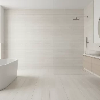 Light beige porcelain tile with a soft textured finish, 24x48 inches, resembling travertine.